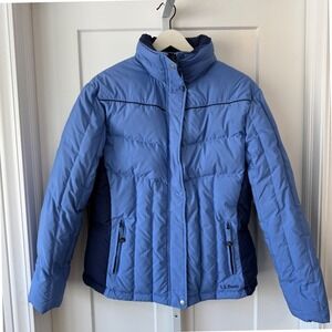 LL Bean Goose Down Puffer Coat Womens L Blue Lightweight Winter